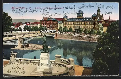 AK Heilbronn a. N., Brücke mit Bismarckdenkmal