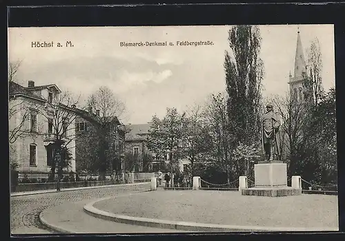 AK Frankfurt-Höchst, Bismarck-Denkmal & Feldbergstrasse