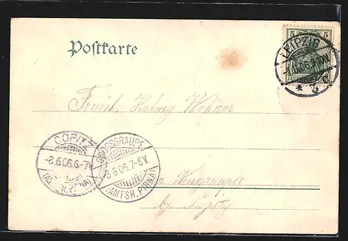 AK Leipzig, Naschmarkt mit Denkmal und Passanten