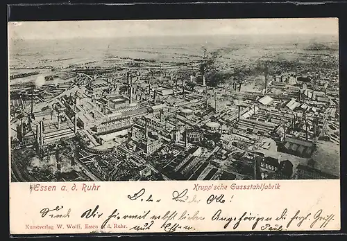 AK Essen a. d. Ruhr, Die Krupp`sche Gussstahlfabrik aus der Vogelschau