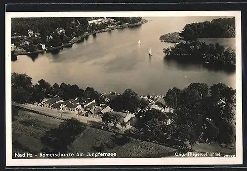 AK Nedlitz, Fliegeraufnahme der Römerschanze am Jungfernsee