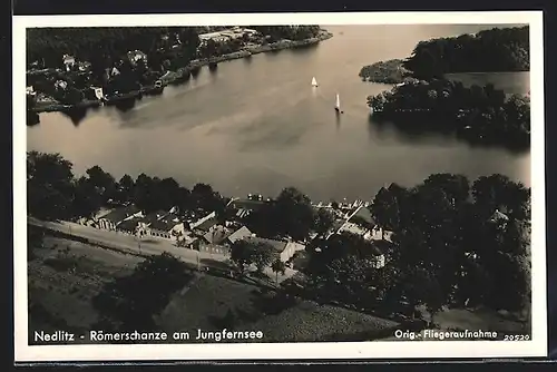 AK Nedlitz, Fliegeraufnahme der Römerschanze am Jungfernsee