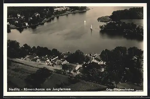 AK Nedlitz, Fliegeraufnahme der Römerschanze am Jungfernsee