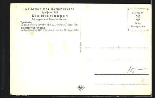 AK Heidenheim, Heidenheimer Naturtheater, Spielplan 1954, Die Nibelungen