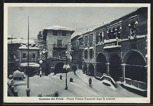 AK Gemona del Friuli, Piazza Vittorio Emanuele dopo la nevicata