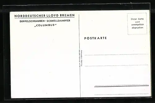AK Passagierschiff Columbus, Norddeutscher Lloyd Bremen