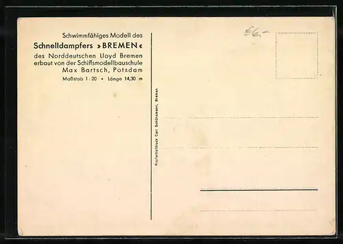 AK Schwimmfähiges Modell des Schnelldampfers Bremen