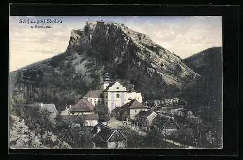 AK Sv. Jan pod Skalou u Berouna, Teilansicht mit Kirche