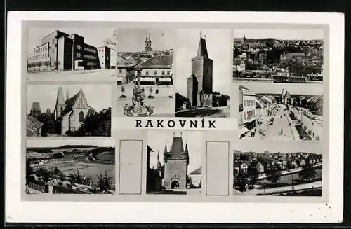 AK Rakovnik, Strassenpartie aus der Vogelschau, Kirche, Handlung von Rudolf Nasarek