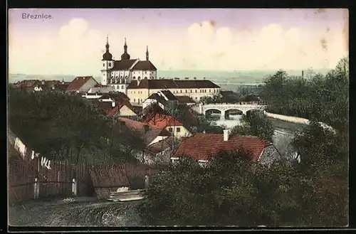 AK Breznice, Ortsansicht mit Fluss, Brücke und Kirche