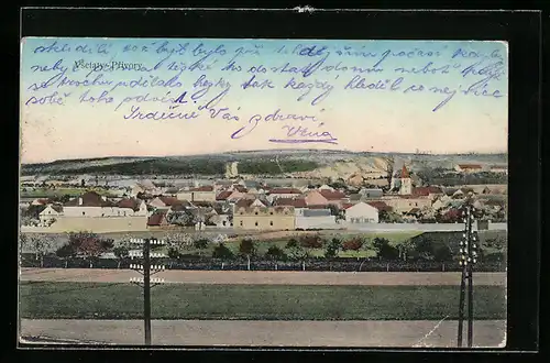 AK Vsetaty-Privory, Ortsansicht mit Kirche