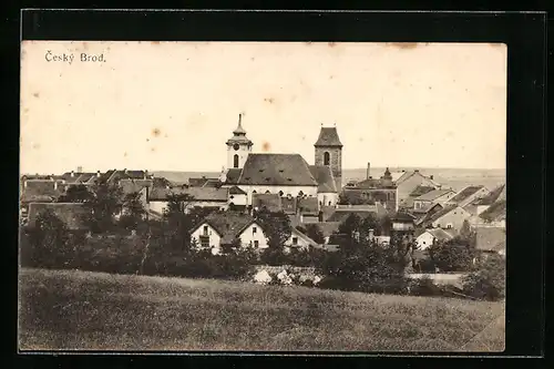 AK Cesky Brod, Blick von der Bergwiese auf den Ort