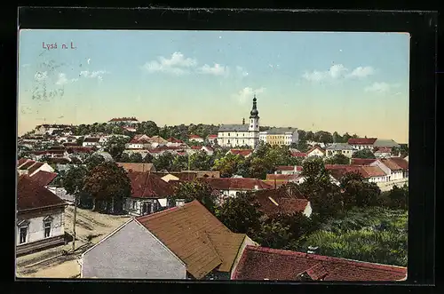 AK Lysá n. L., Ortsansicht mit Kirche