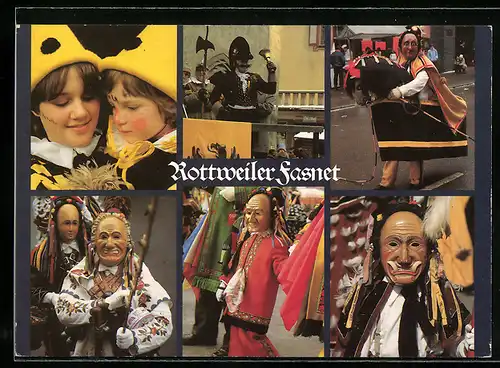 AK Rottweil, Fasnet, Narrensamen, Ausscheller, Brieler Rössle und Kinder-Federehannes, Fasching
