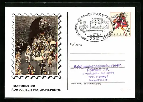 AK Rottweil, Historischer Rottweiler Narrensprung, Briefmarkenausstellung 1983, Fasching