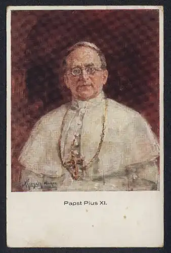 Künstler-AK Papst Pius XI. im Talar und mit Brille