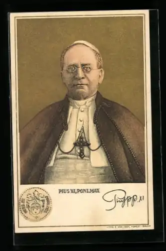AK Papst Pius XI., Porträt mit Kreuz