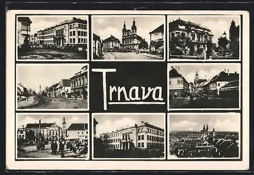 AK Trnava, Marktplatz mit Denkmal, Kirche, Ortsansicht