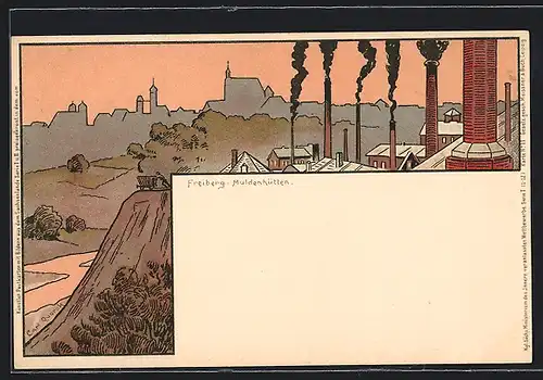 Künstler-Lithographie Meissner & Buch (M&B) Serie I (1-12) Nr. 11: Freiberg, Muldenhütten