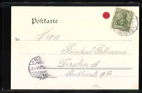 Lithographie Freiberg i. Sachsen, Bismarck-Denkmal, Goldene Pforte, Nicolai-Kirche
