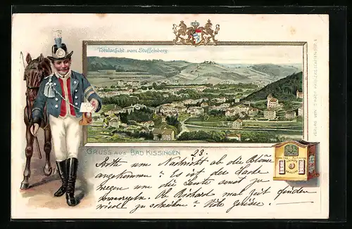 Passepartout-Lithographie Bad Kissingen, Totalansicht vom Staffelsberg