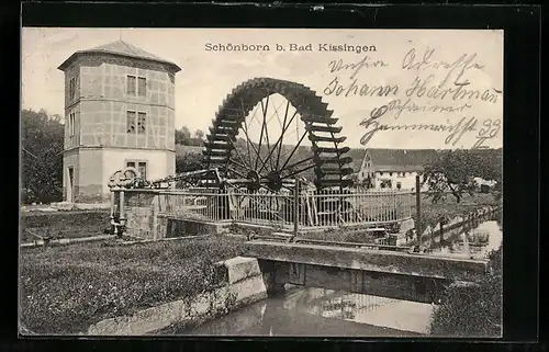 AK Schönborn b. Bad Kissingen, Blick auf die Mühle