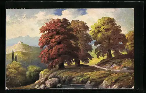 Künstler-AK G. Fiebiger: Bäume im Herbst