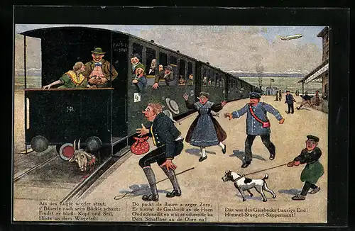 Künstler-AK Hans Boettcher: Zeppelin über der Schwäbischen Eisenbahn