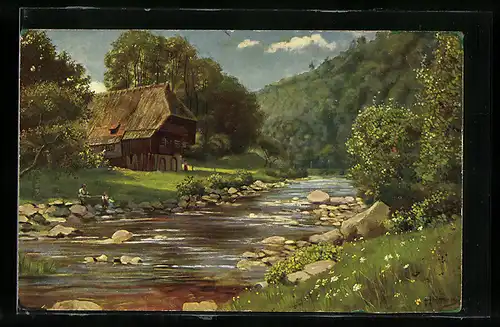 Künstler-AK Heinrich Hoffmann: Schwarzwaldhaus an der Guttach