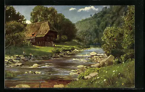 Künstler-AK Heinrich Hoffmann: Schwarzwaldhaus an der Guttach