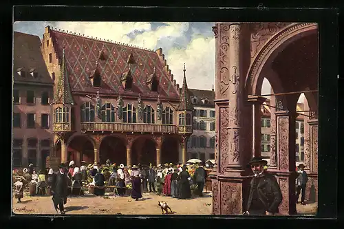 Künstler-AK Heinrich Hoffmann: Freiburg i. Br., Münsterplatz mit Kaufhaus