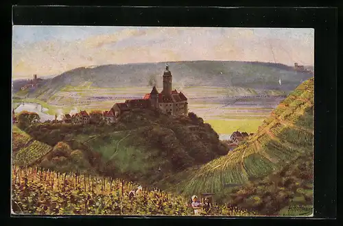 Künstler-AK Heinrich Hoffmann: Gundelsheim a. N., Schloss Hornegg mit Guttenberg und Ehrenfels