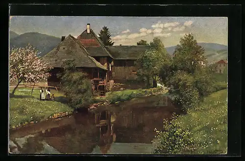 Künstler-AK Heinrich Hoffmann: Schönau im Schwarzwald, Altes Haus an der Wiese