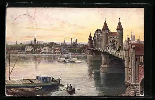 Künstler-AK Bonn, Rheinbrücke