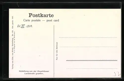 Künstler-AK Heinrich Hoffmann: Heidelberg, Stadt von der Ziegelhäuser Landstrasse gesehen