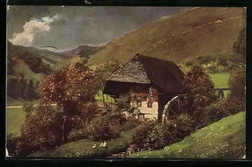 Künstler-AK H. Hoffmann: Mühle im Schwarzwald, Alte Wassermühle