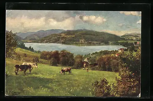 Künstler-AK Heinrich Hoffmann: Titisee mit Feldberg