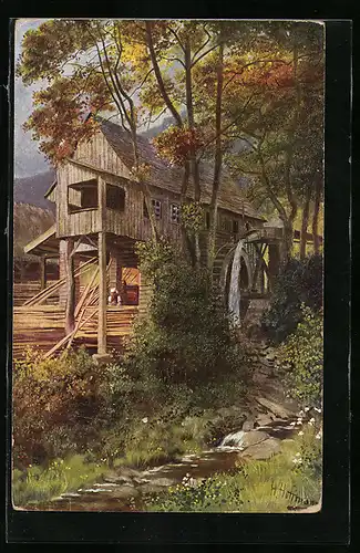 Künstler-AK Carl Münch: Sägemühle im Schwarzwald