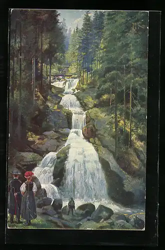 Künstler-AK Heinrich Hoffmann: Triberg im Schwarzwald, Wasserfall und Besucher