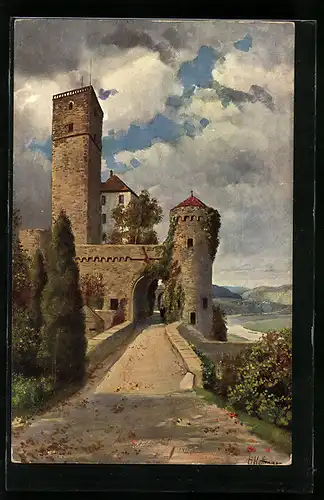 Künstler-AK Neckarmühlbach, Schloss Guttenberg
