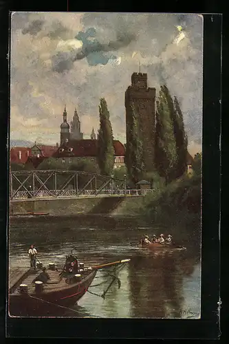 AK Heilbronn, Partie am Neckar mit dem Götzenturm