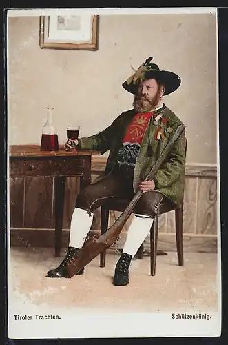 Foto-AK Fritz Gratl: Tiroler Trachten, Schützenkönig