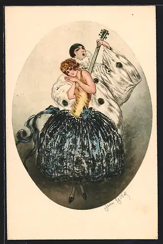 Künstler-AK Jean Gilles: Art Deco, Pierrot und Mädchen