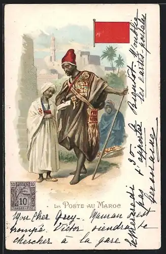 Lithographie Paris, Exposition Universelle 1900, La Poste au Maroc, Briefträger, Postbote