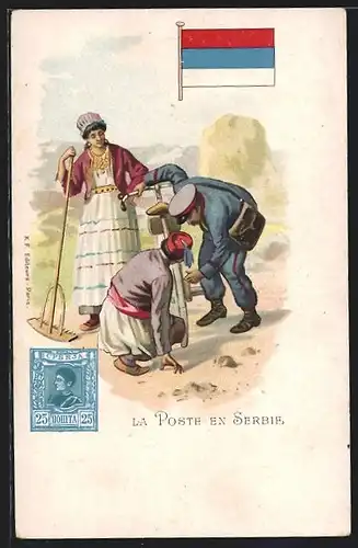 AK Briefträger in Serbien mit Menschen in Tracht