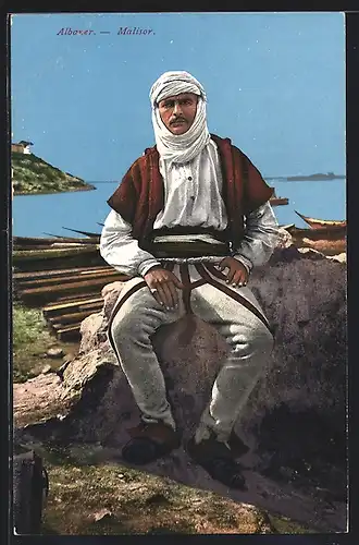 AK Albaner in Tracht am Meer, Malisor
