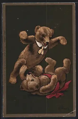 Künstler-AK sign. Ellam: Teddy, zwei Bären spielen miteinander