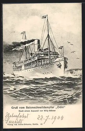 Künstler-AK Willy Stoewer: Salonschnelldampfer Odin auf offener See