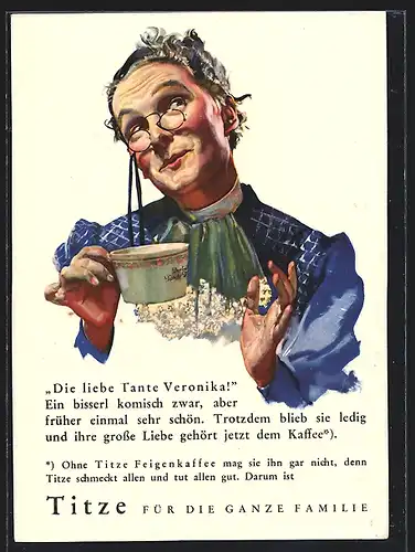 AK Tante Veronika, Titze Feigenkaffee, Reklame