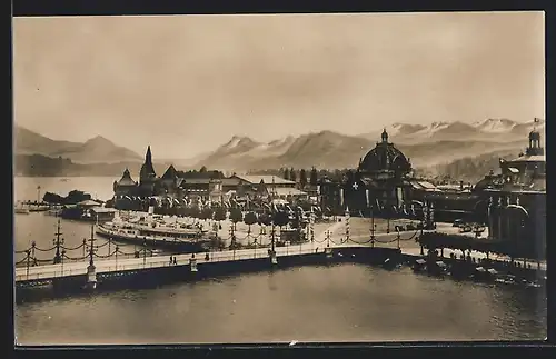 AK Luzern, Eidgenössisches Sängerfest 1922, Dampfer vor der Festhütte